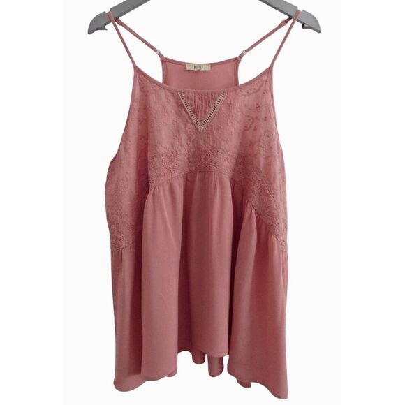 Kori America Boho Blush Pink Embroidered Lace Flowy Tank Top Sz L - Picture 1 of 4